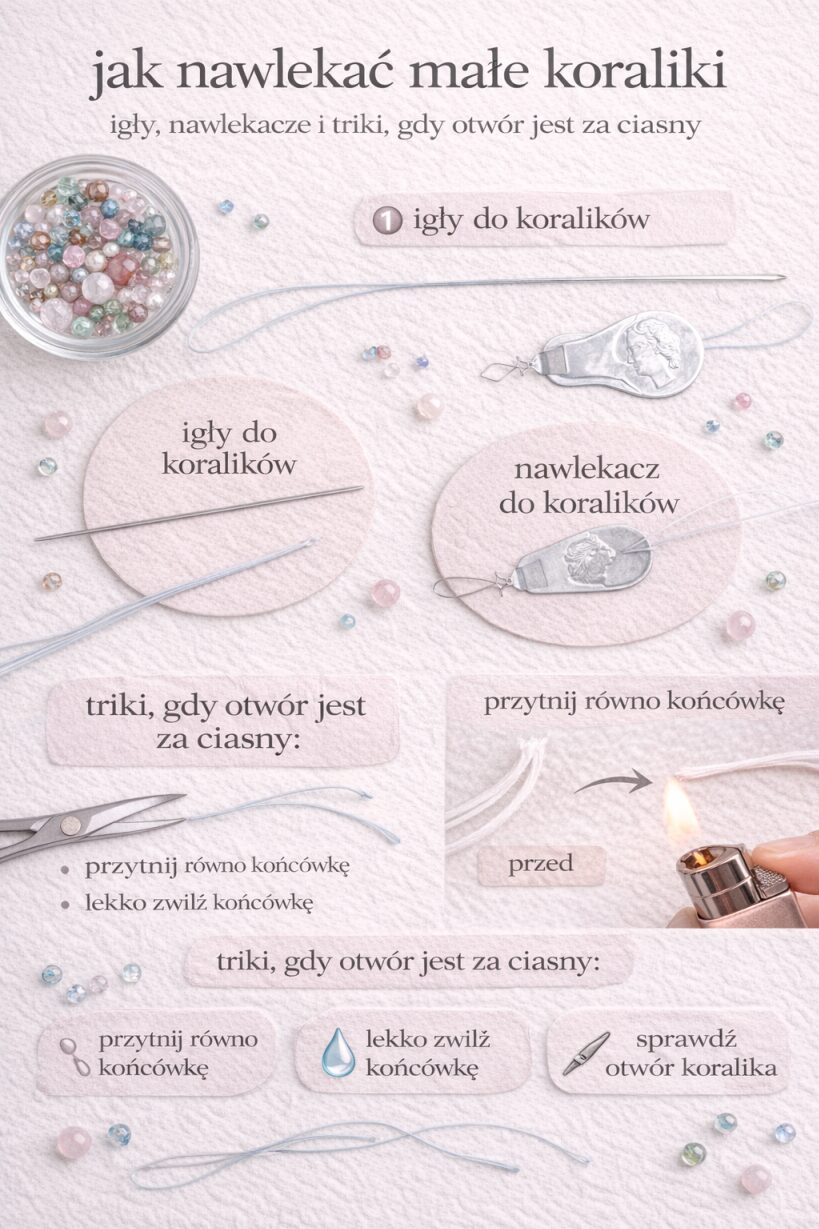 jak nawlekać małe koraliki