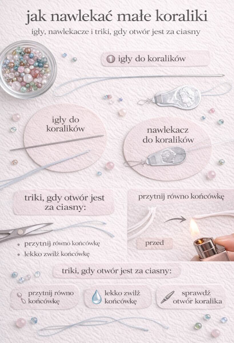 jak nawlekać małe koraliki
